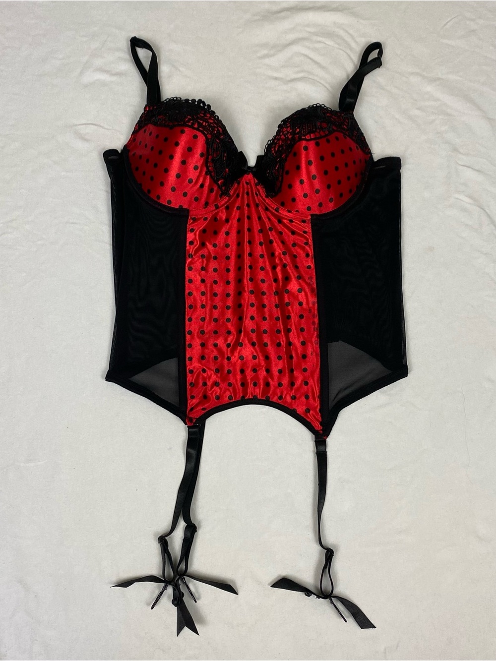 Music Legs Red and Black Polka Dot Lace Bustier with Garters